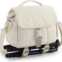 BAGSMART Small Camera Bag, DSLR Camera Case for Camera Lens & Accessories, Ultra-Light Compact Crossbody Camcorder Bags with Rain Cover/Tripod Straps, Irovy White